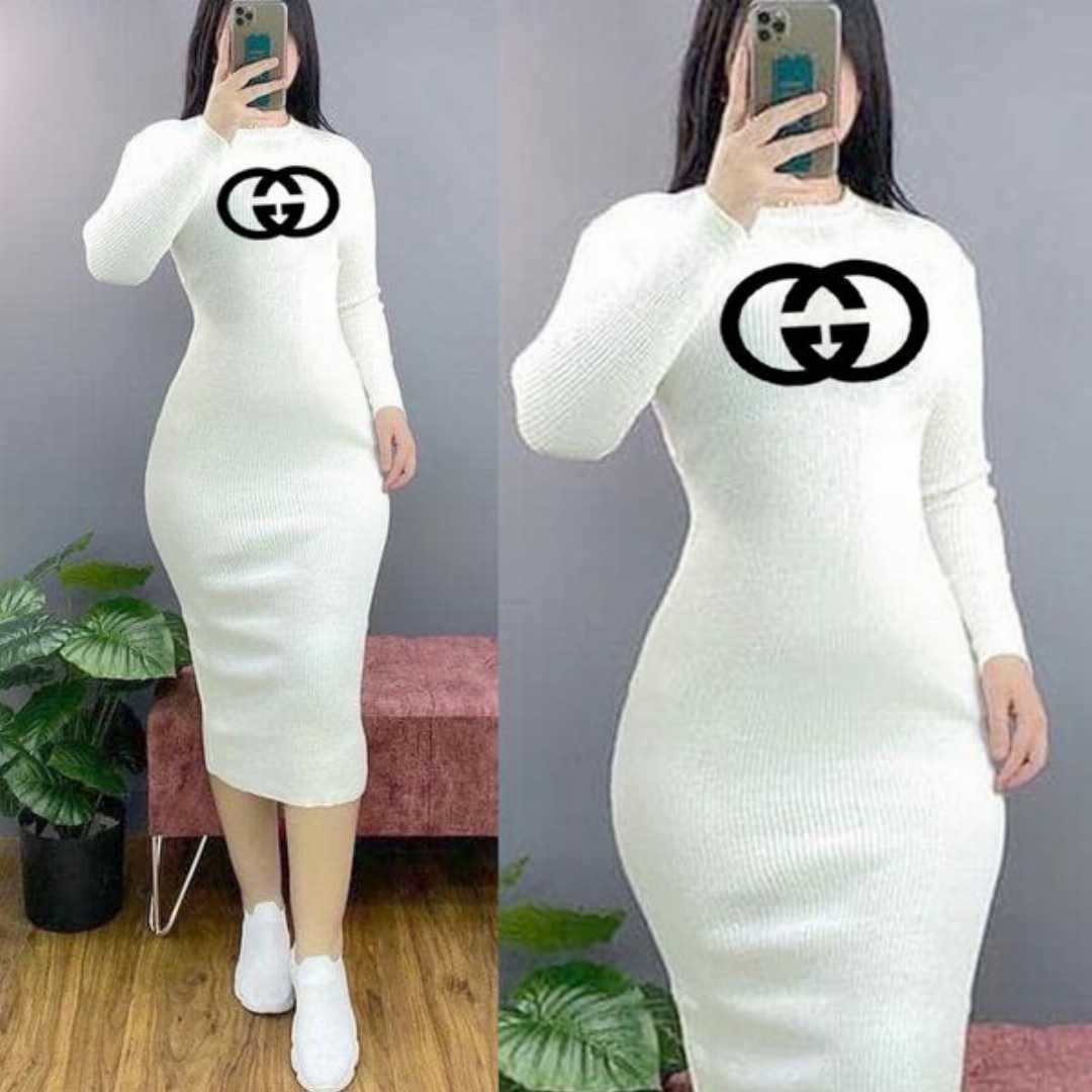 Basics,Ribbed,Roll,Neck,Long,Sleeved,Midi,Dress,Bodycon,Dress